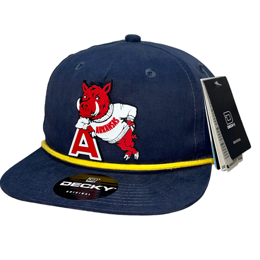 Arkansas Razorbacks- Leaning A 3D Classic Rope Hat- Navy/ Gold - Ten Gallon Hat Co.