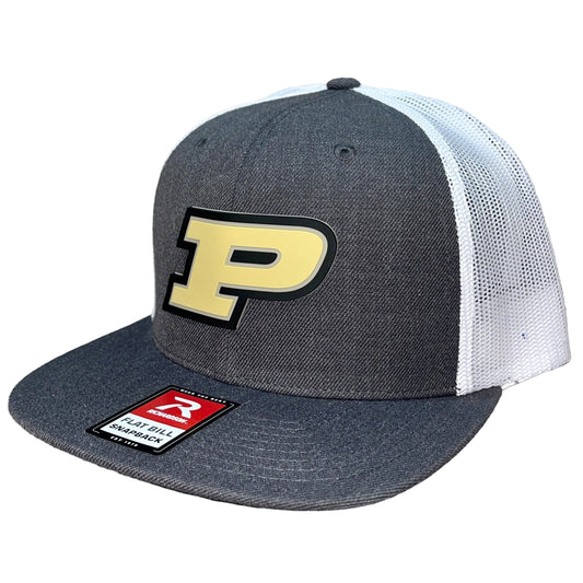 Purdue Boilermakers 3D Wool Blend Flat Bill Hat- Heather Charcoal/ White - Ten Gallon Hat Co.