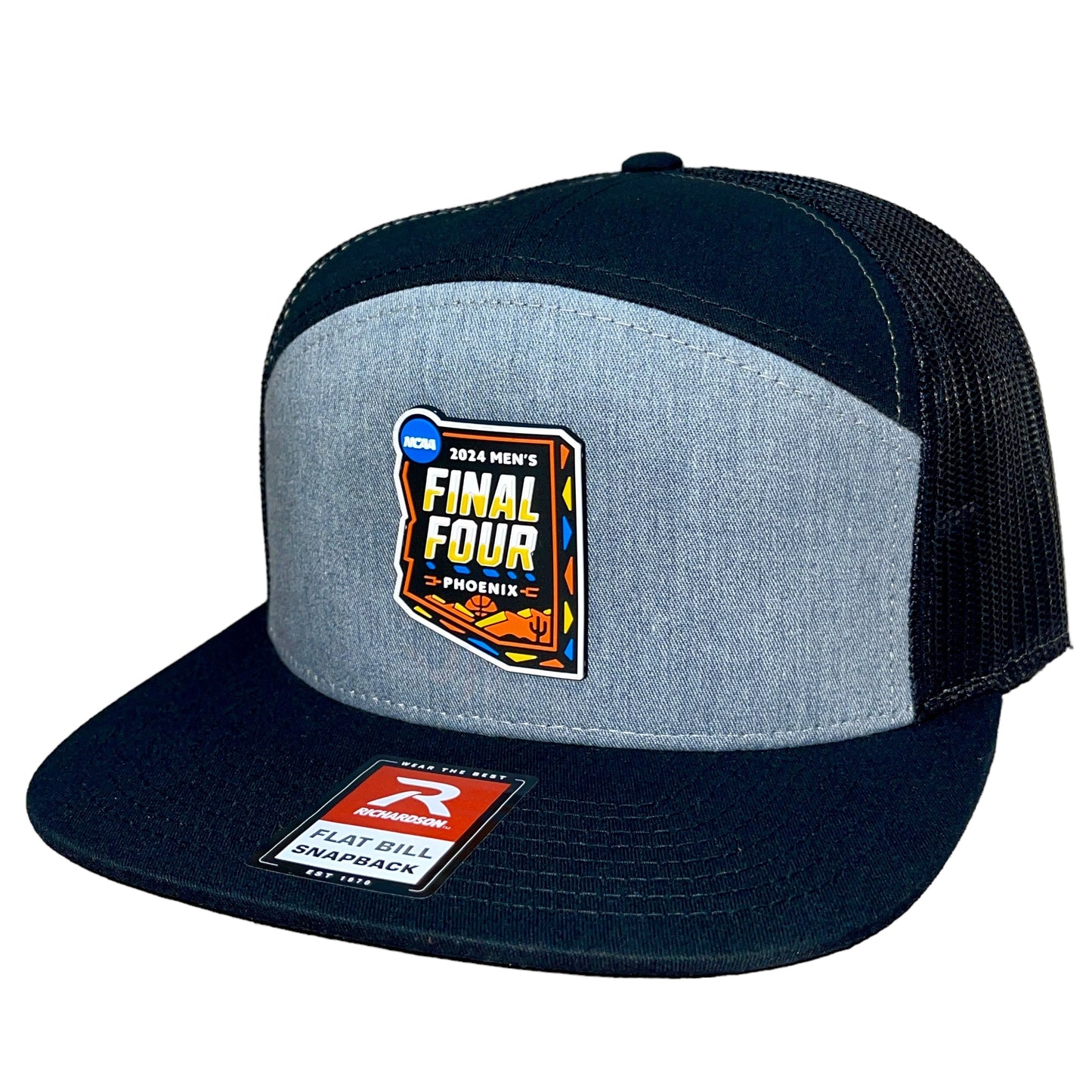 2024 March Madness- Final Four Hat 3D Snapback Seven-Panel Flat Bill Trucker Hat- Heather Grey/ Black