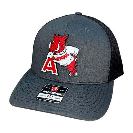 Arkansas Razorbacks- Leaning A 3D Snapback Trucker Hat- Charcoal/ Black