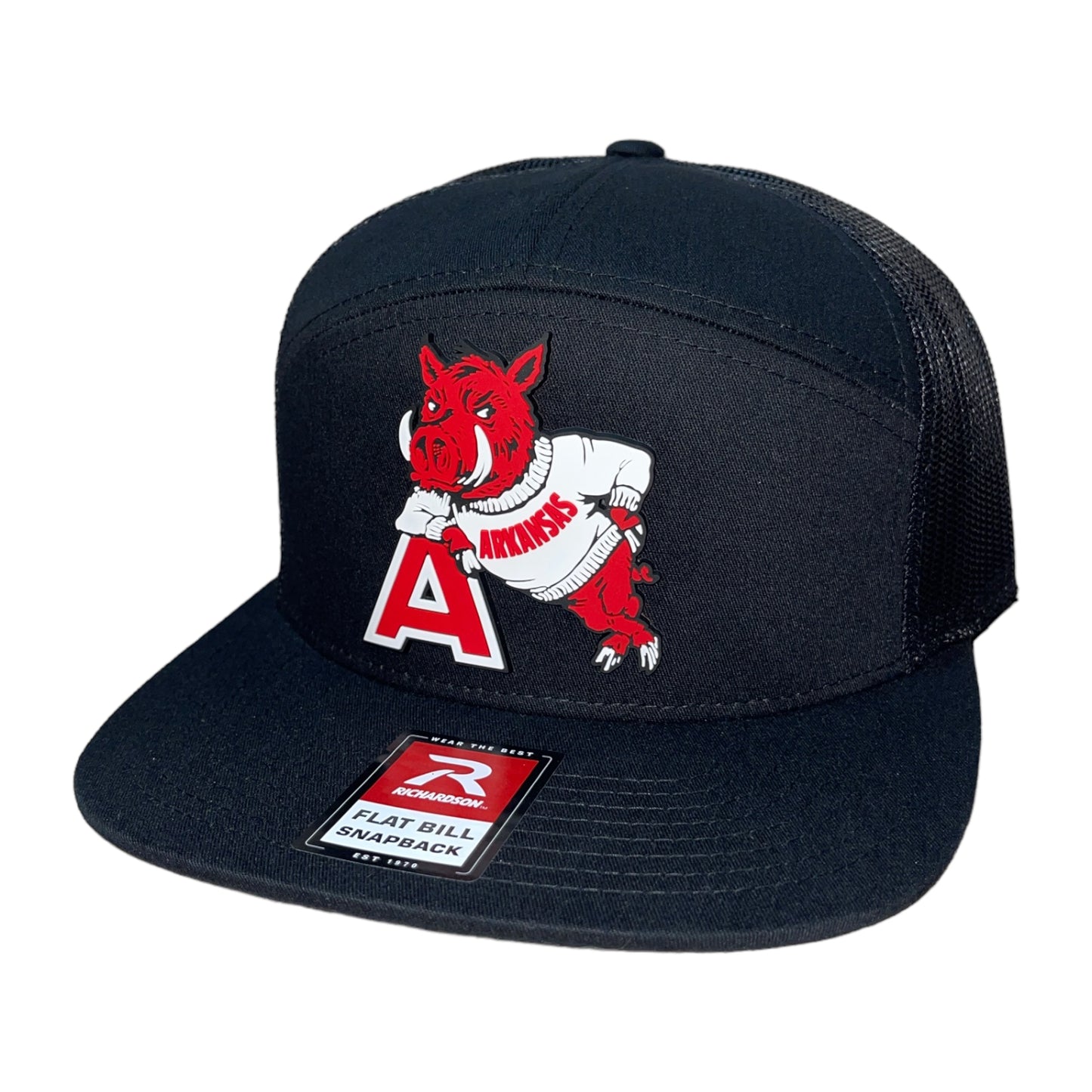 Arkansas Razorbacks- Leaning A 3D Snapback Seven-Panel Trucker Hat- Black