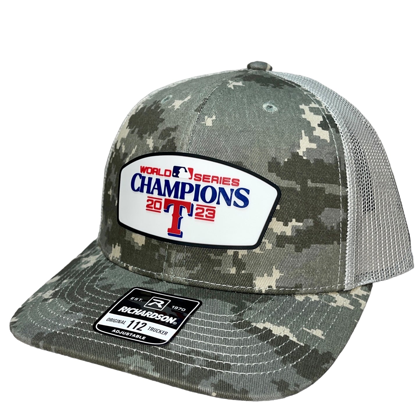 Texas Rangers 2023 World Series Champions Snapback Trucker Hat- Military Digital Camo