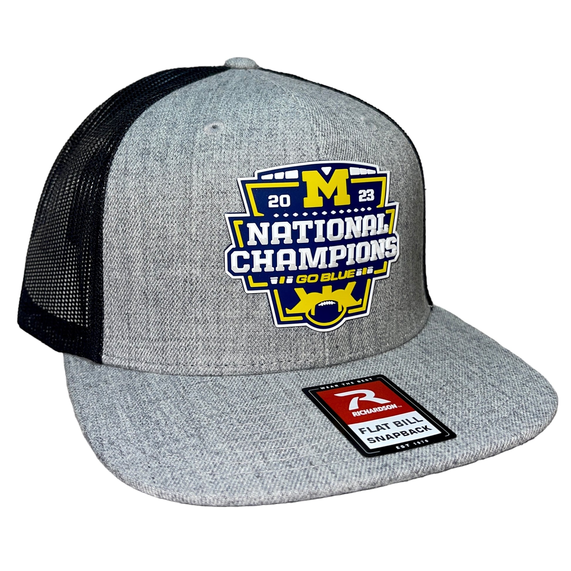 Michigan College Football Playoff 2023 National Champions Wool Blend Flat Bill Hat- Heather Grey/ Black - Ten Gallon Hat Co.