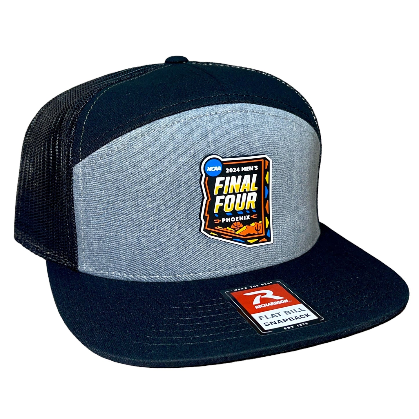 2024 March Madness- Final Four Hat 3D Snapback Seven-Panel Flat Bill Trucker Hat- Heather Grey/ Black