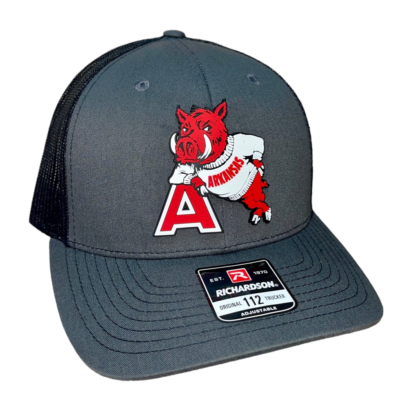 Arkansas Razorbacks- Leaning A 3D Snapback Trucker Hat- Charcoal/ Black