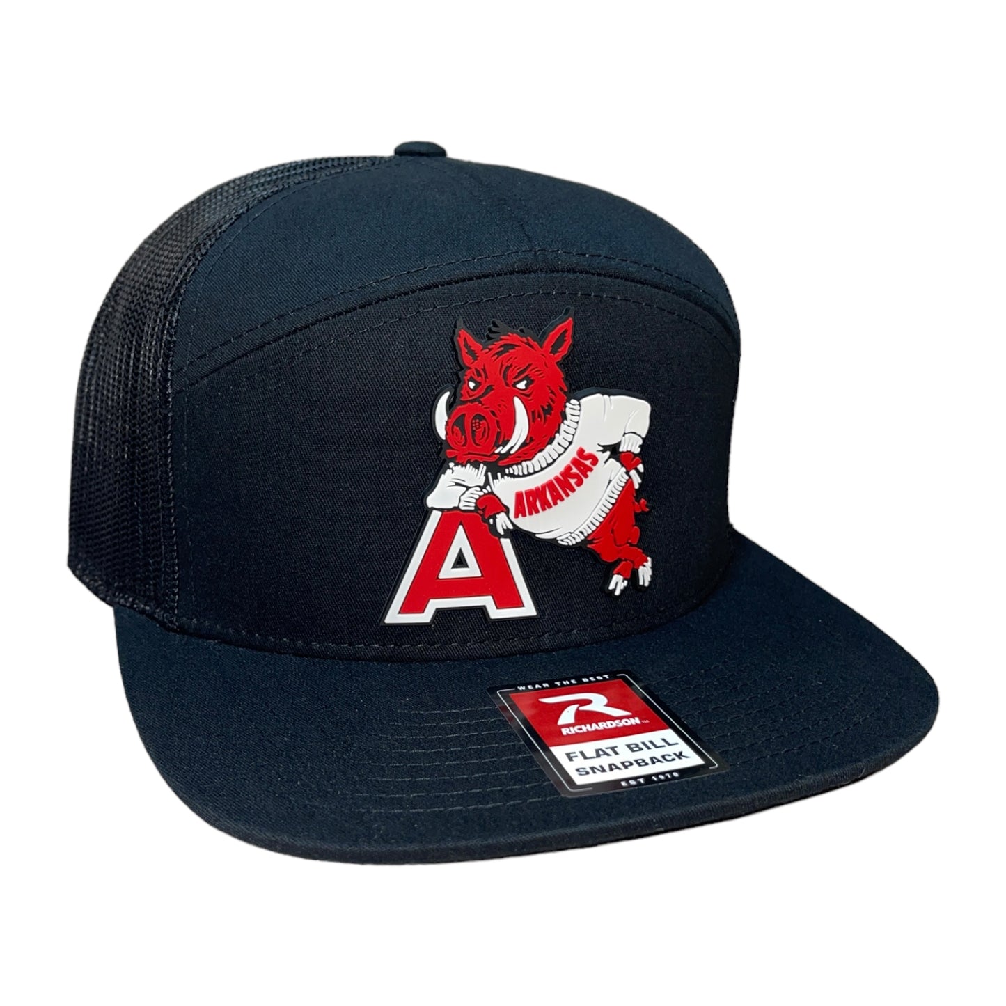 Arkansas Razorbacks- Leaning A 3D Snapback Seven-Panel Trucker Hat- Black