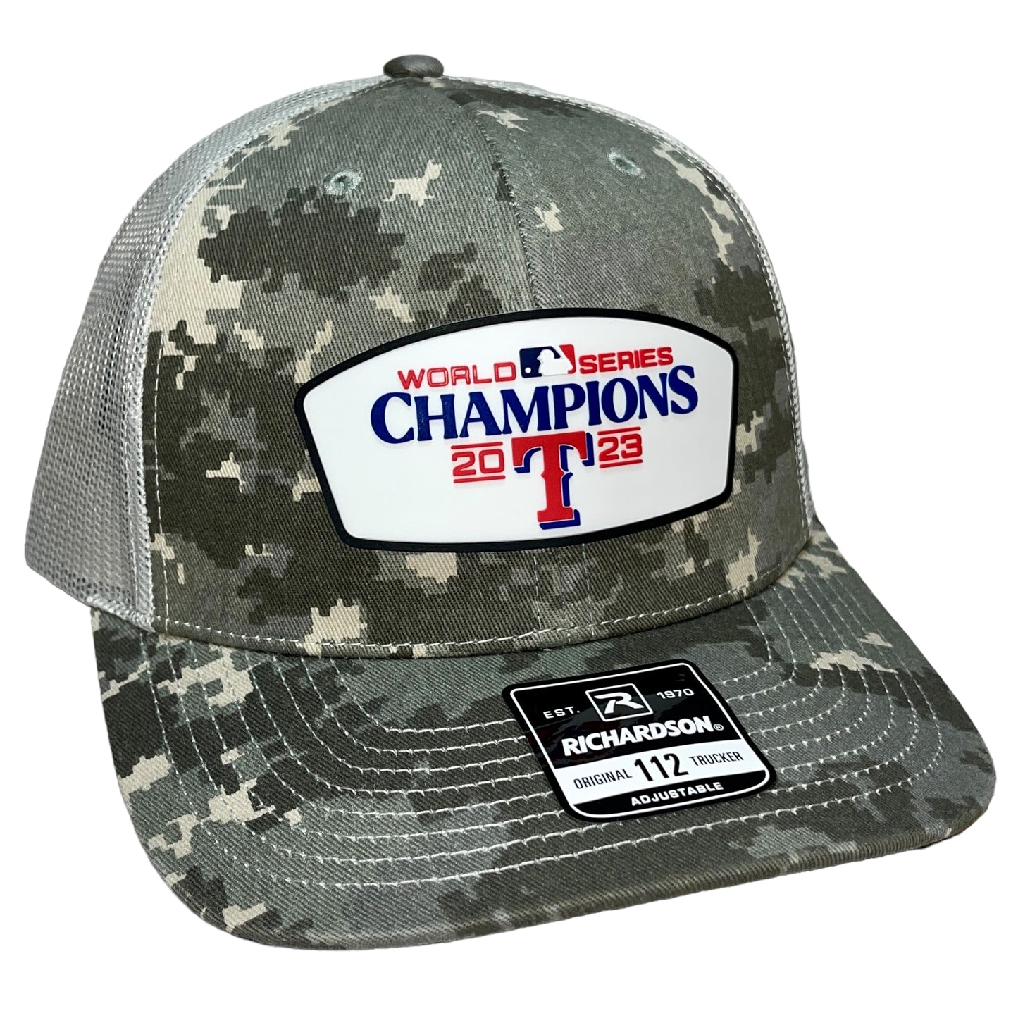 Texas Rangers 2023 World Series Champions Snapback Trucker Hat- Military Digital Camo