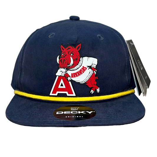 Arkansas Razorbacks- Leaning A 3D Classic Rope Hat- Navy/ Gold - Ten Gallon Hat Co.