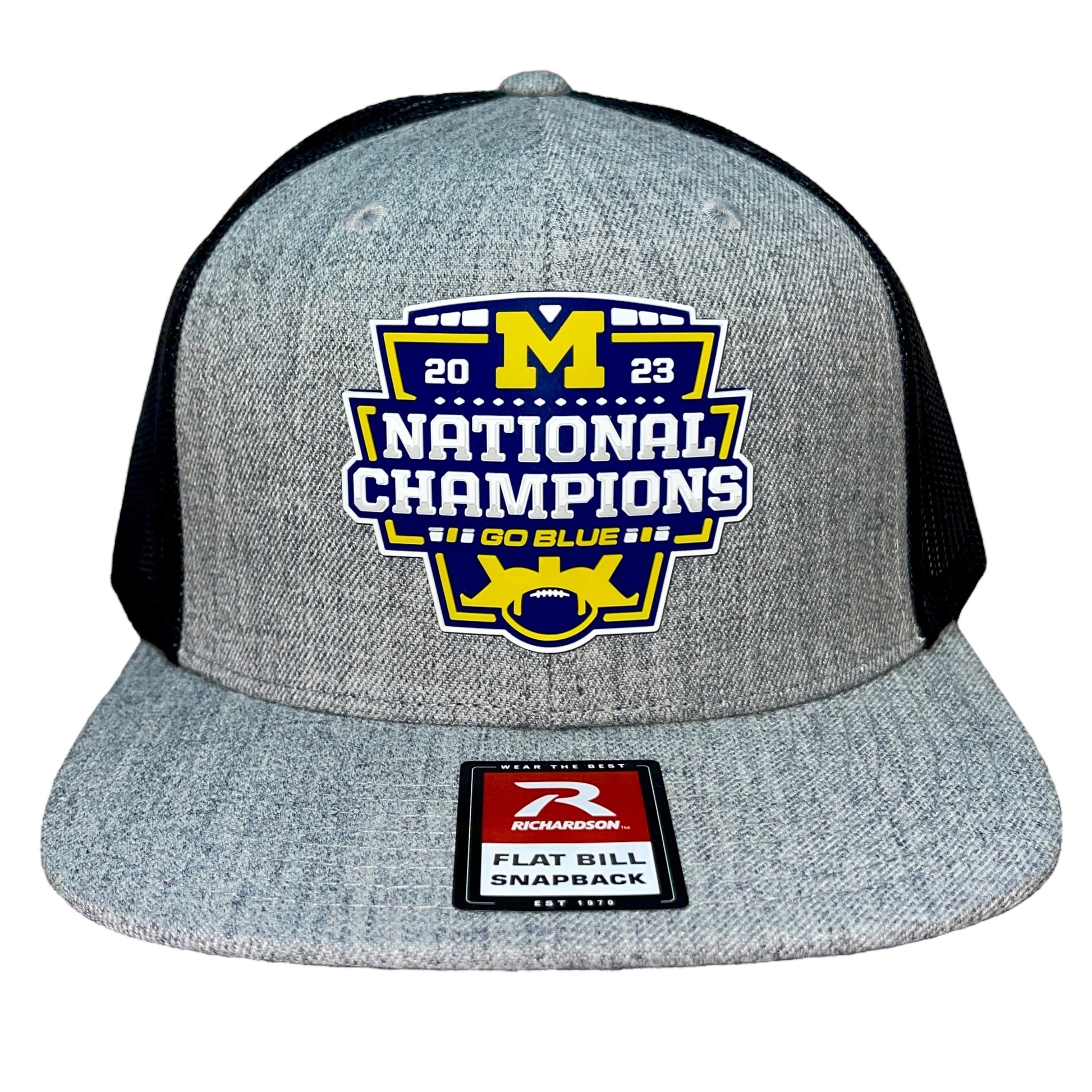 Michigan College Football Playoff 2023 National Champions Wool Blend Flat Bill Hat- Heather Grey/ Black - Ten Gallon Hat Co.