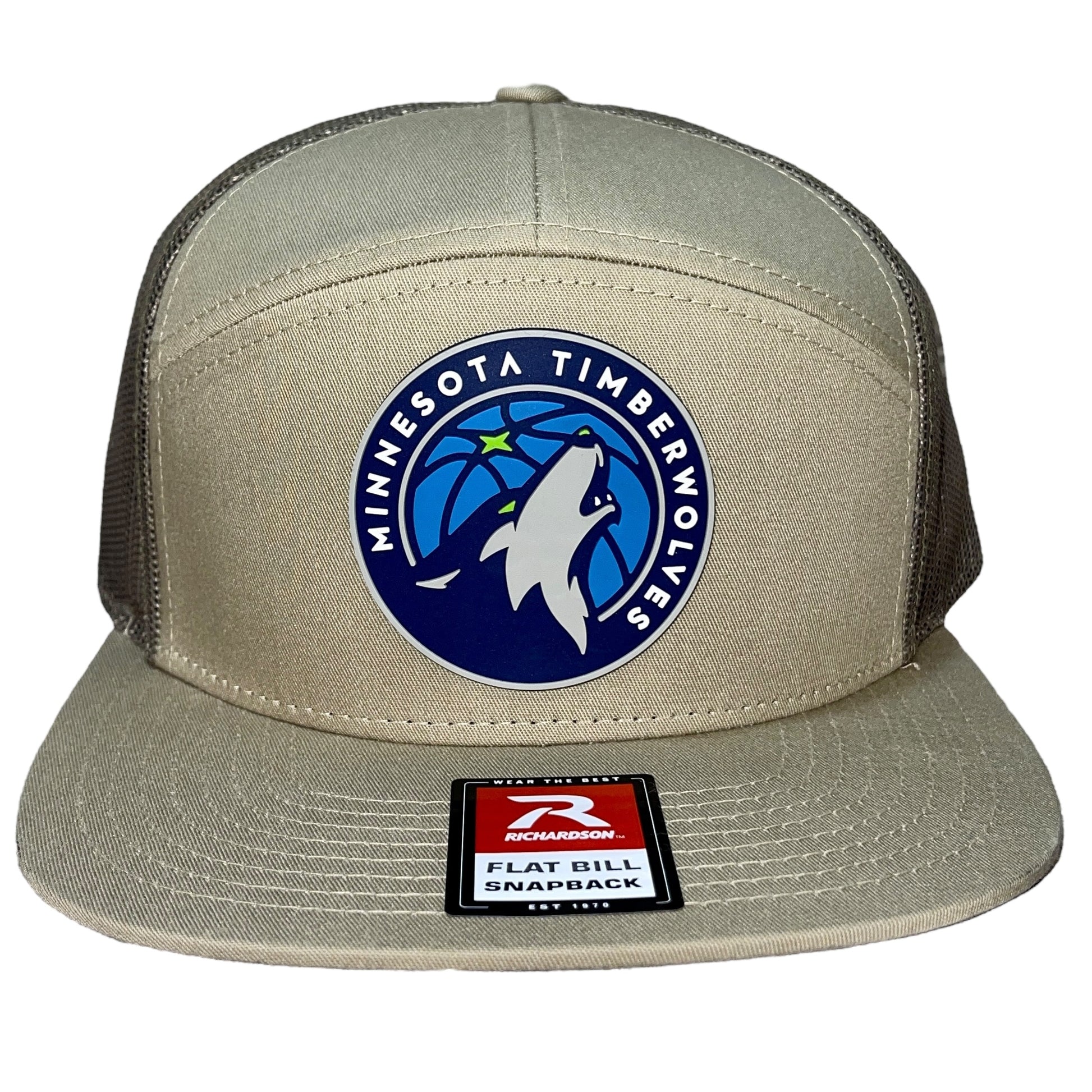 Minnesota Timberwolves 3D Snapback Seven-Panel Flat Bill Trucker Hat-  Khaki/ Loden Green - Ten Gallon Hat Co.