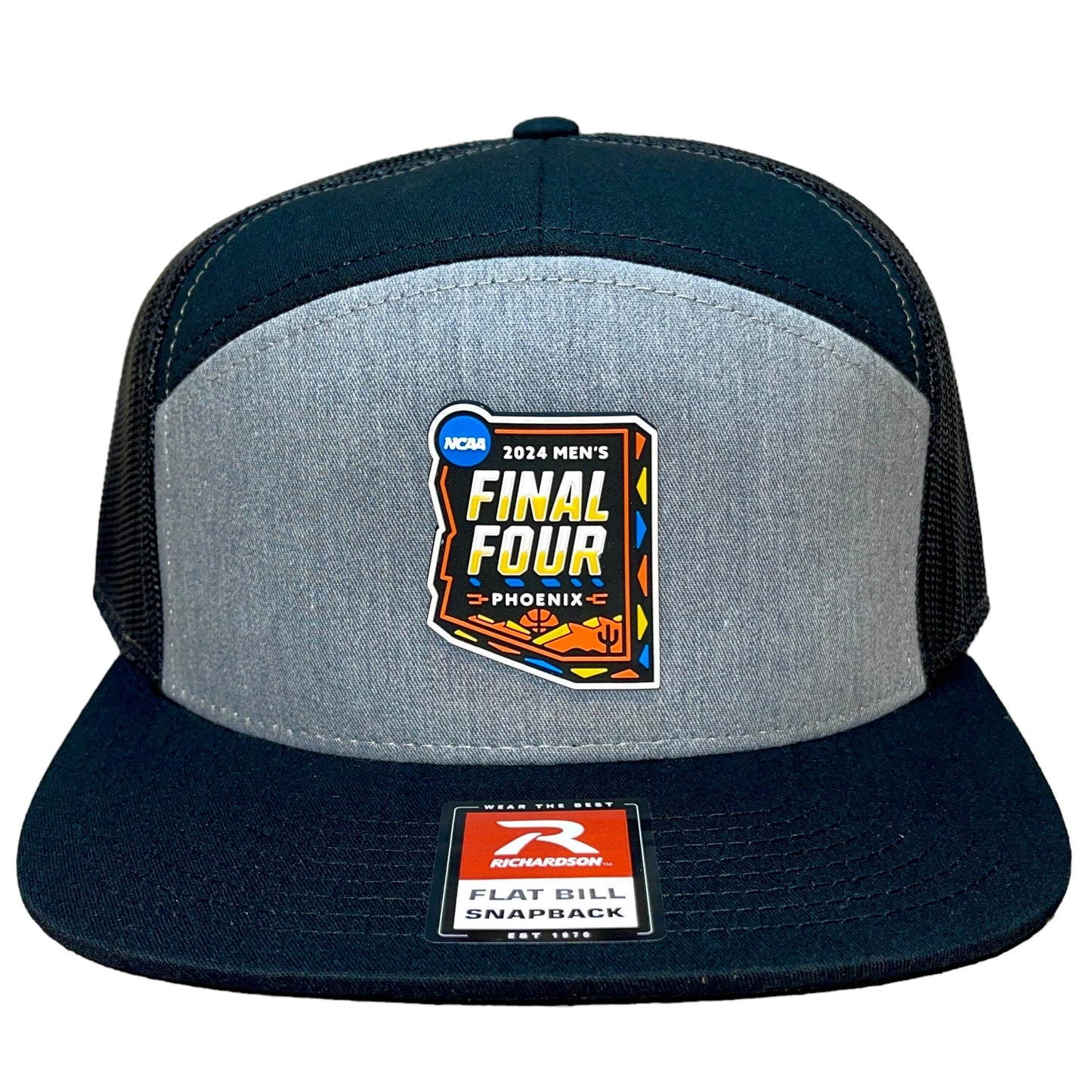 2024 March Madness- Final Four Hat 3D Snapback Seven-Panel Flat Bill Trucker Hat- Heather Grey/ Black