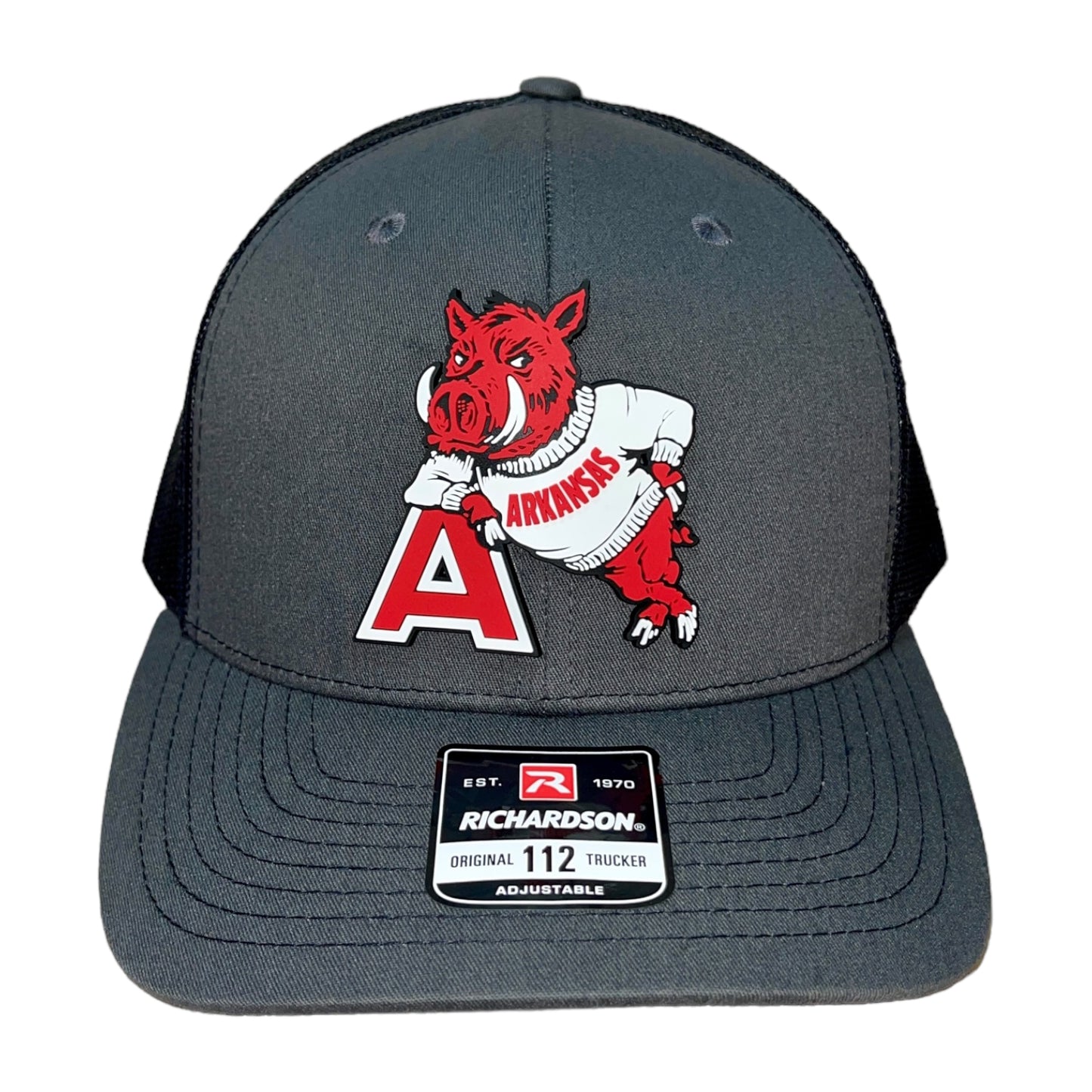 Arkansas Razorbacks- Leaning A 3D Snapback Trucker Hat- Charcoal/ Black