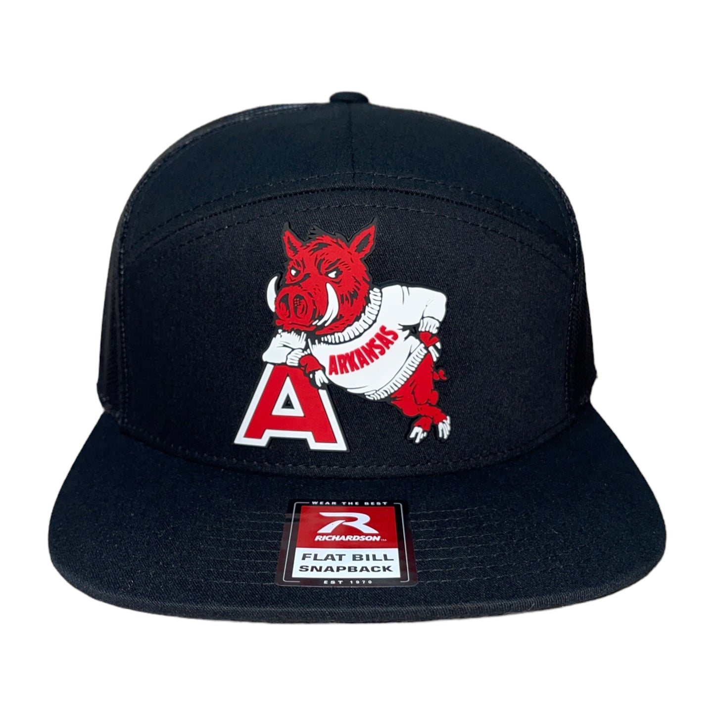 Arkansas Razorbacks- Leaning A 3D Snapback Seven-Panel Trucker Hat- Black