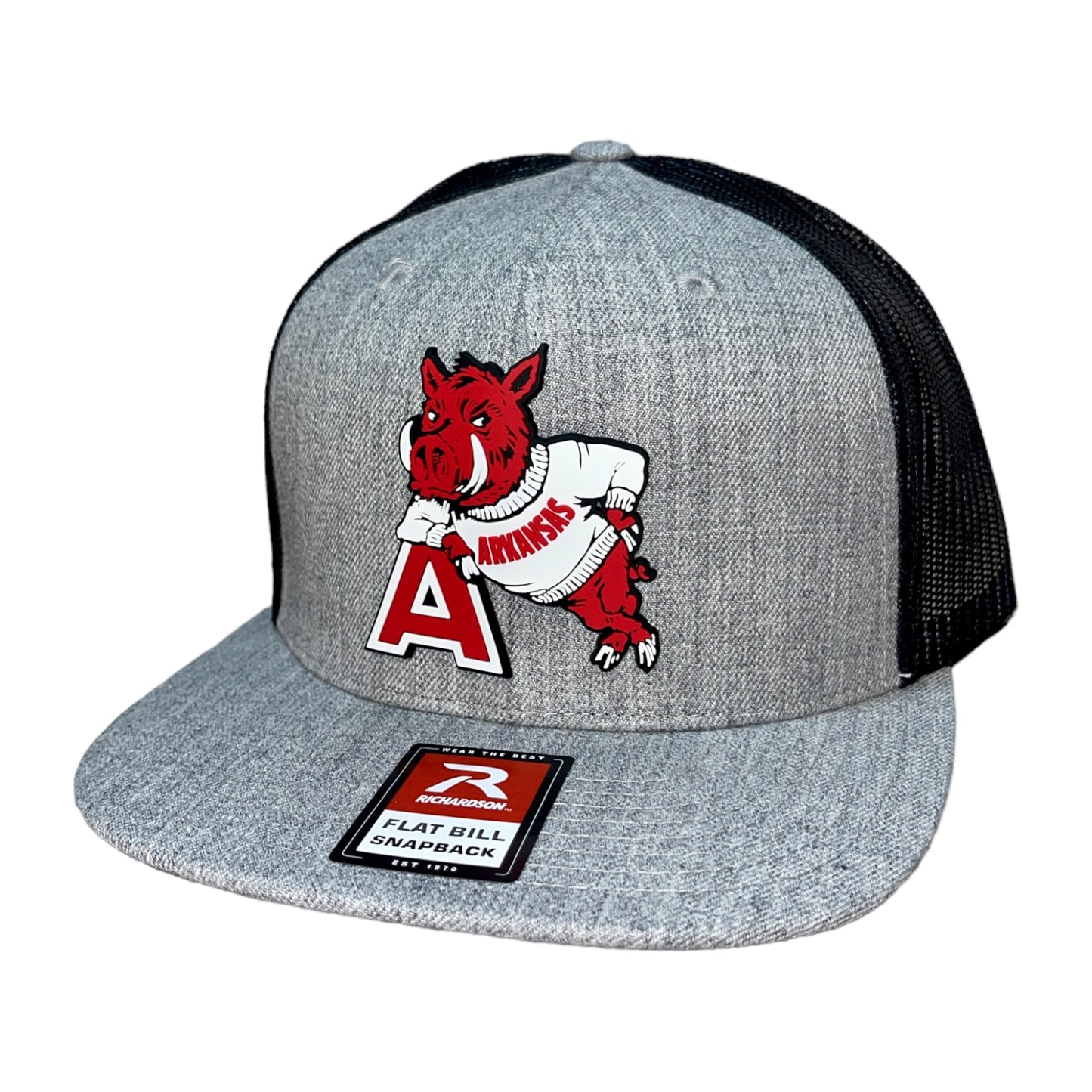 Arkansas Razorbacks- Leaning A 3D Wool Blend Flat Bill Hat- Heather Grey/ Black