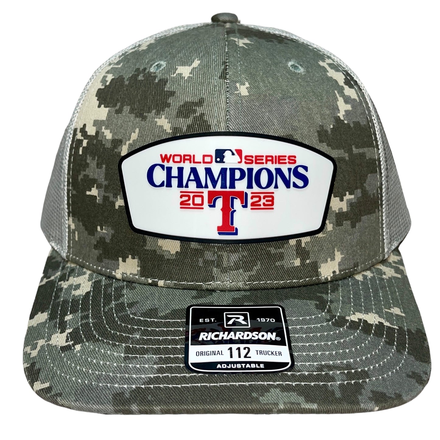 Texas Rangers 2023 World Series Champions Snapback Trucker Hat- Military Digital Camo