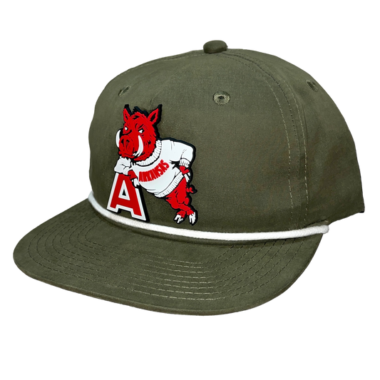 Arkansas Razorbacks- Leaning A 3D Classic Rope Hat- Olive/ White - Ten Gallon Hat Co.