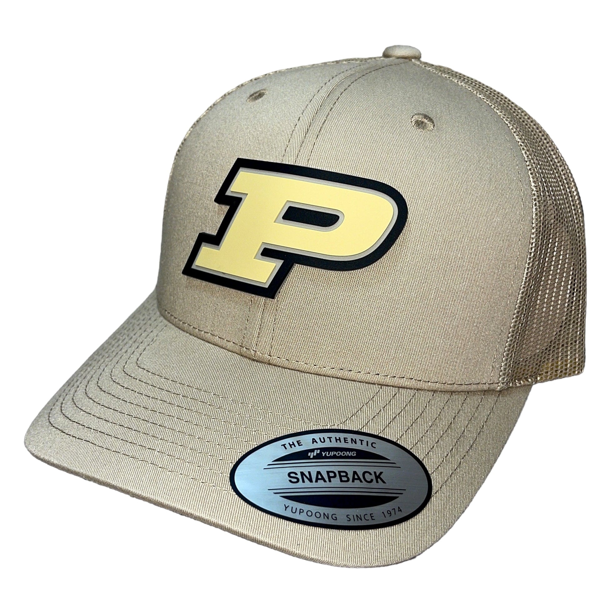 Purdue Boilermakers 3D YP Snapback Trucker Hat- Tan - Ten Gallon Hat Co.