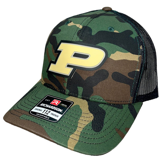 Purdue Boilermakers 3D Snapback Trucker Hat- Army Camo/ Black - Ten Gallon Hat Co.