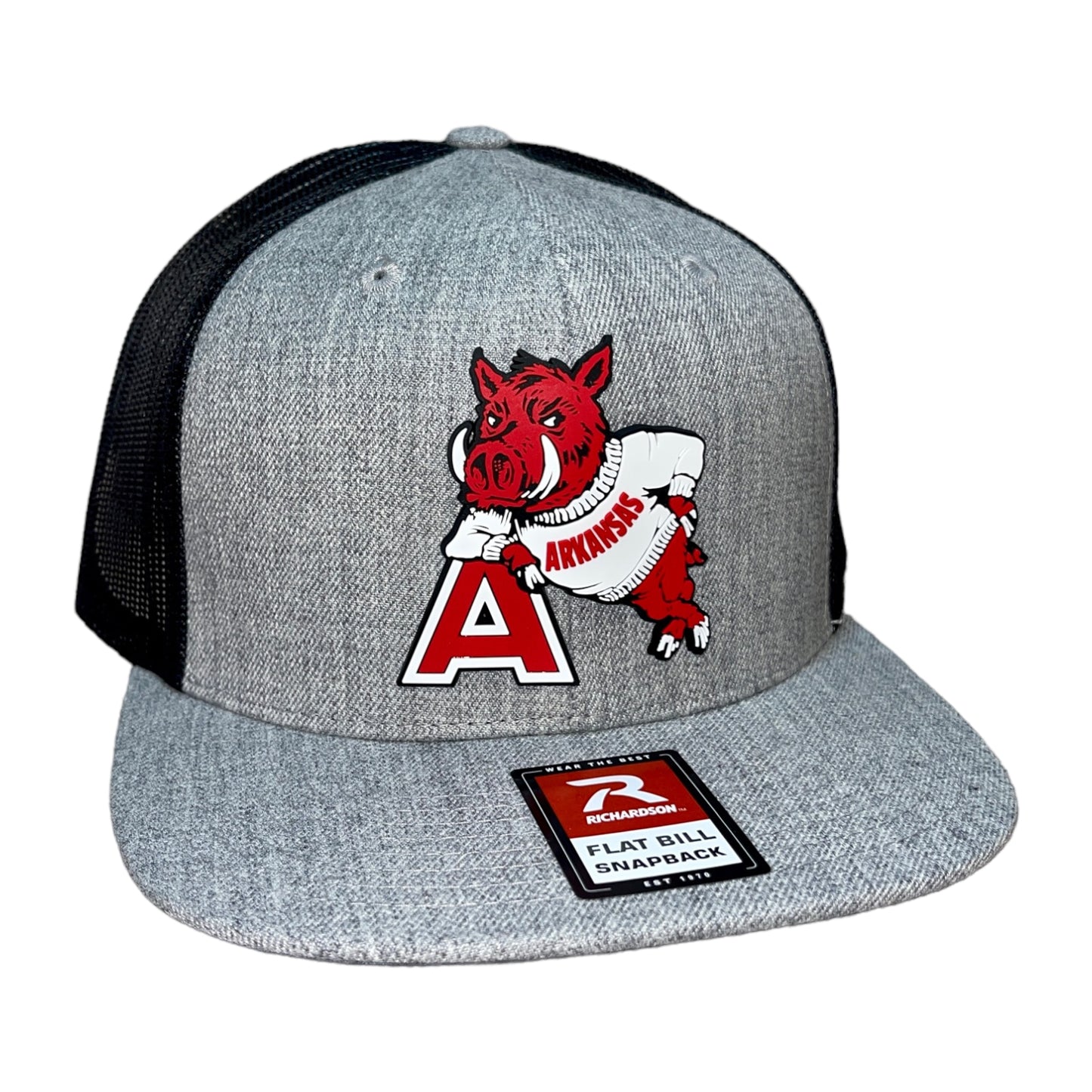 Arkansas Razorbacks- Leaning A 3D Wool Blend Flat Bill Hat- Heather Grey/ Black