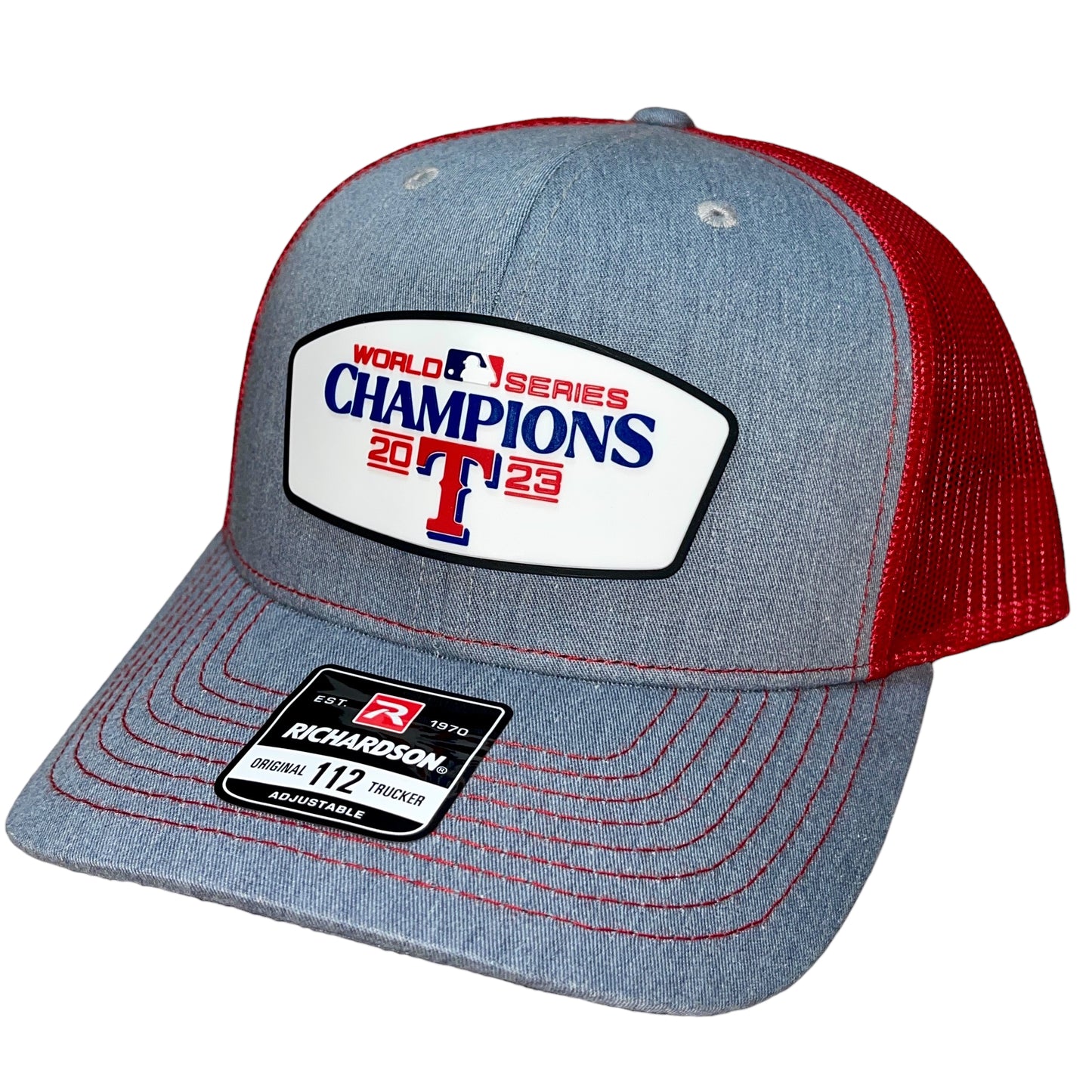 Texas Rangers 2023 World Series Champions 3D Snapback Trucker Hat- Heather Grey/ Red