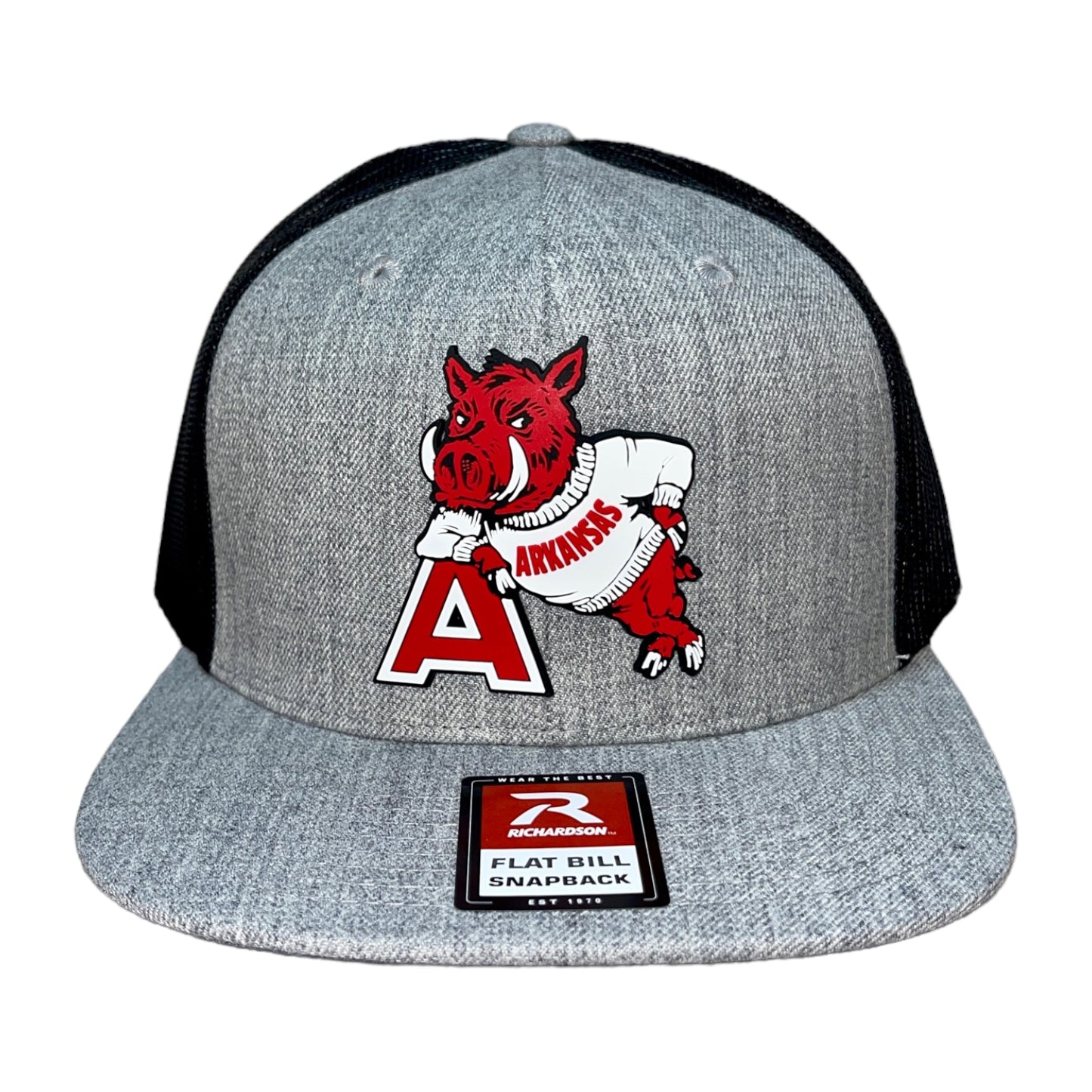 Arkansas Razorbacks- Leaning A 3D Wool Blend Flat Bill Hat- Heather Grey/ Black