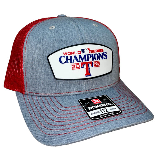 Texas Rangers 2023 World Series Champions 3D Snapback Trucker Hat- Heather Grey/ Red