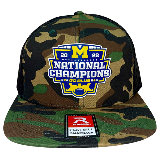 Michigan College Football Playoff 2023 National Champions Wool Blend Flat Bill Hat- Army Camo/ Black - Ten Gallon Hat Co.