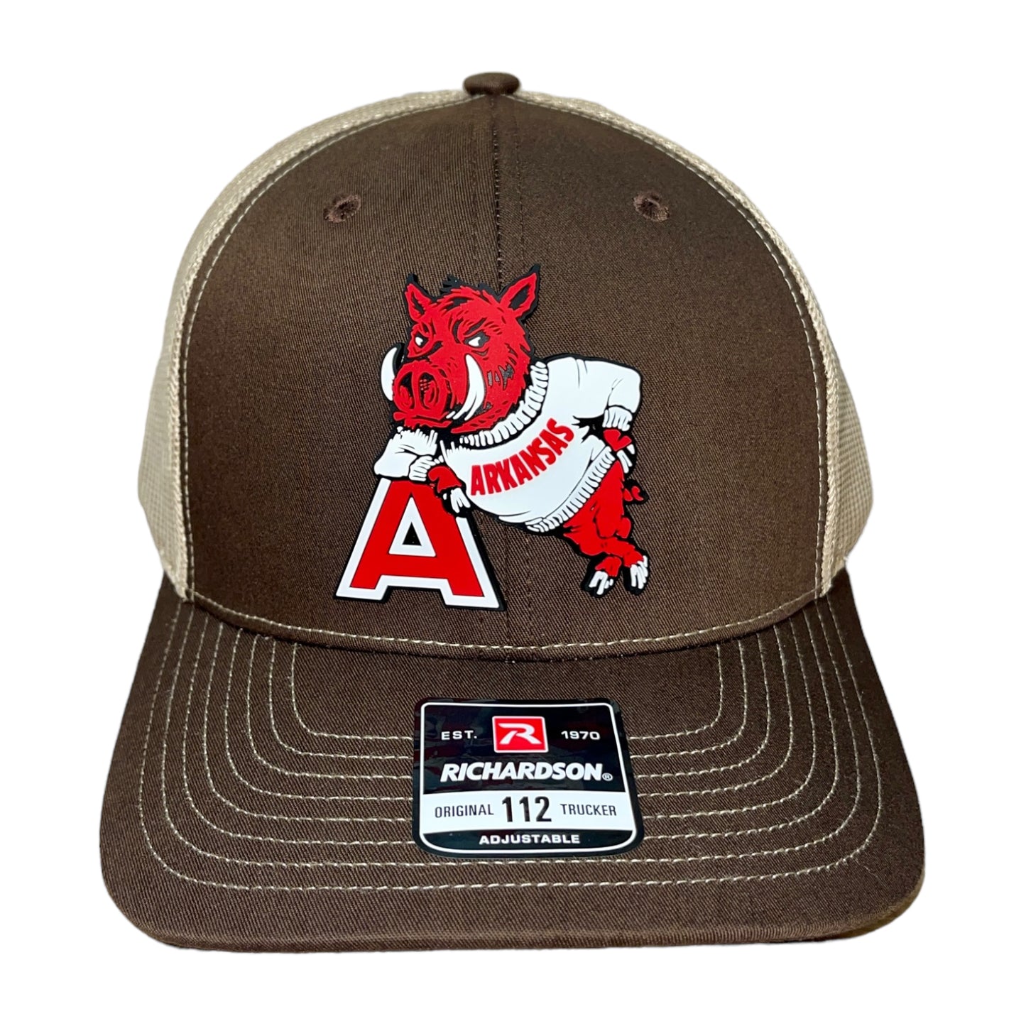 Arkansas Razorbacks- Leaning A 3D Snapback Trucker Hat- Brown/ Tan