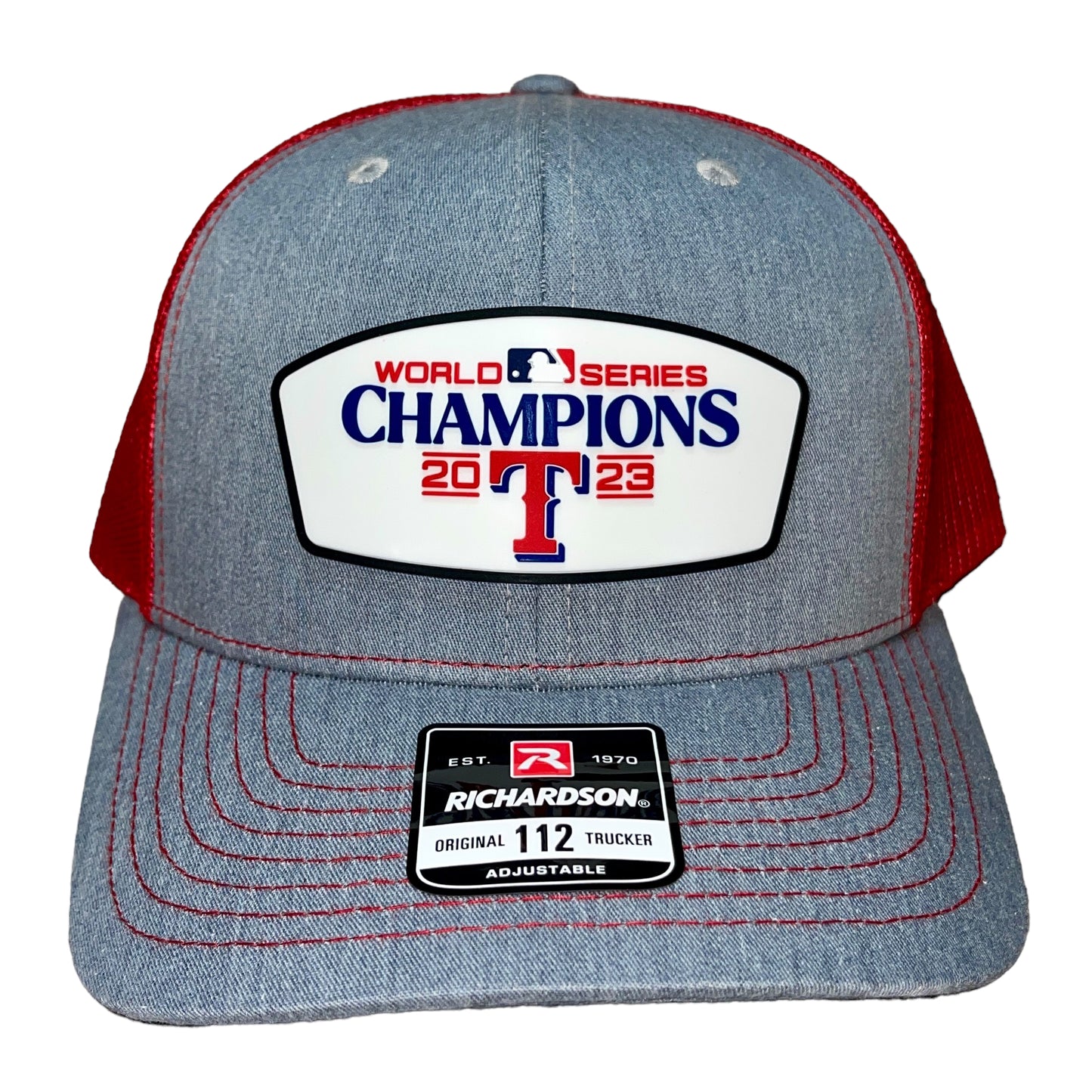 Texas Rangers 2023 World Series Champions 3D Snapback Trucker Hat- Heather Grey/ Red