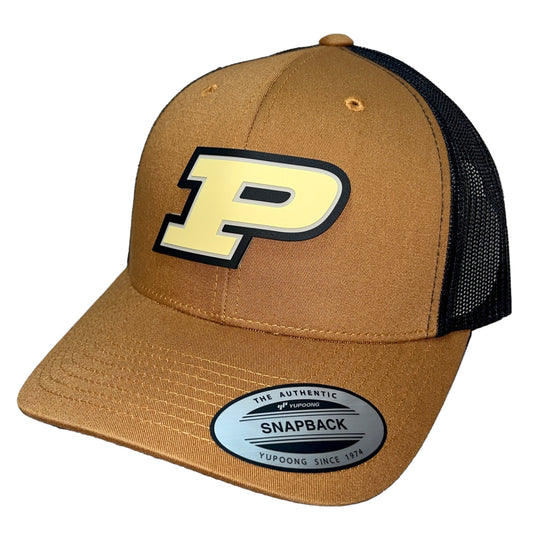 Purdue Boilermakers 3D YP Snapback Trucker Hat- Caramel/ Black - Ten Gallon Hat Co.