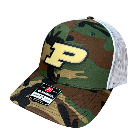 Purdue Boilermakers 3D Snapback Trucker Hat- Army Camo/ Black - Ten Gallon Hat Co.