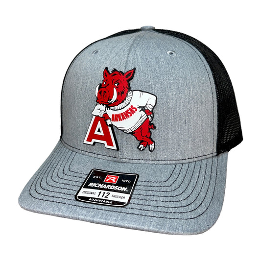 Arkansas Razorbacks- Leaning A 3D Snapback Trucker Hat- Heather Grey/ Black