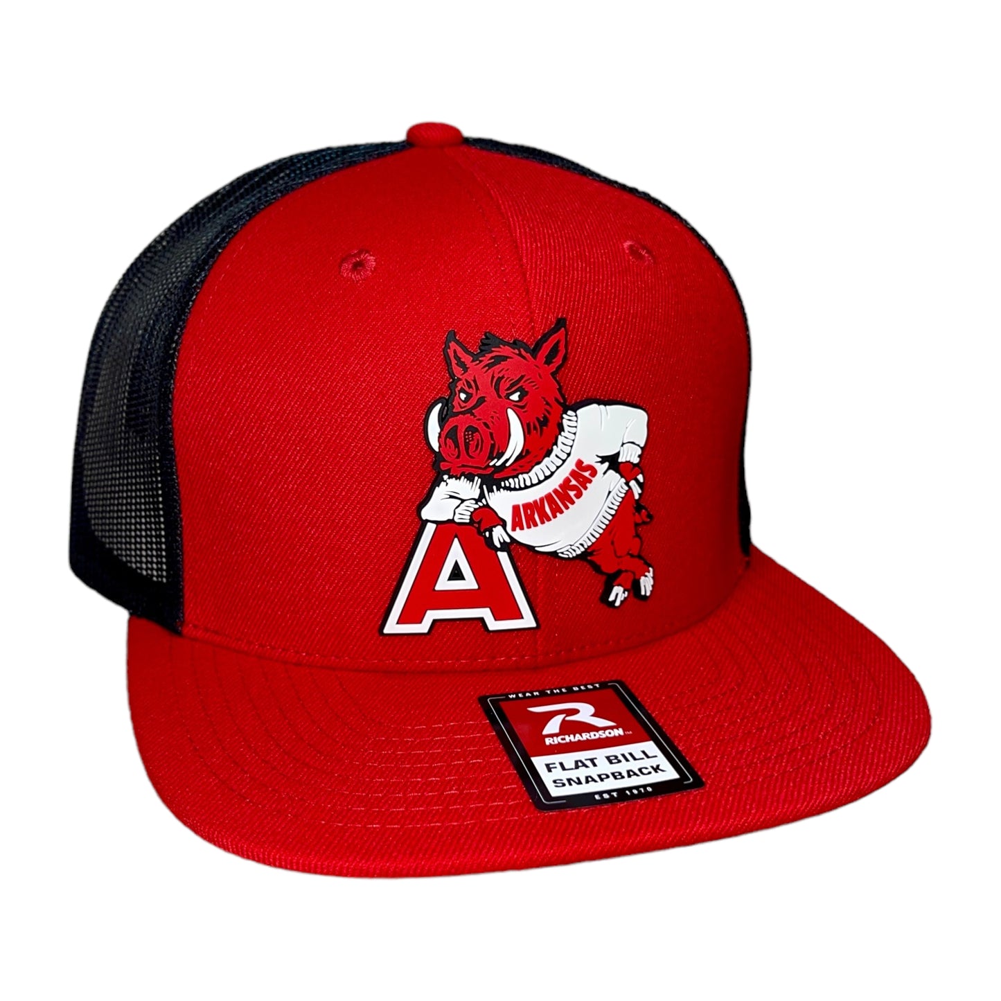 Arkansas Razorbacks- Leaning A 3D Wool Blend Flat Bill Hat- Red/ Black