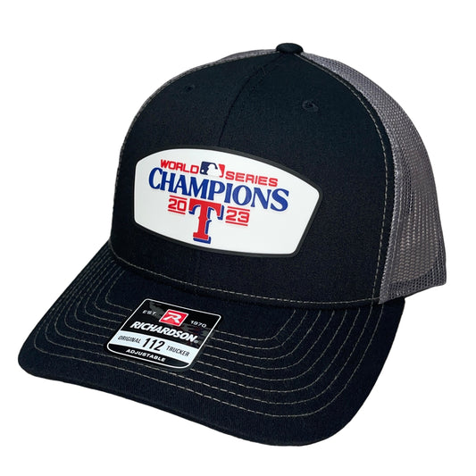 Texas Rangers 2023 World Series Champions 3D Snapback Trucker Hat- Black/ Charcoal