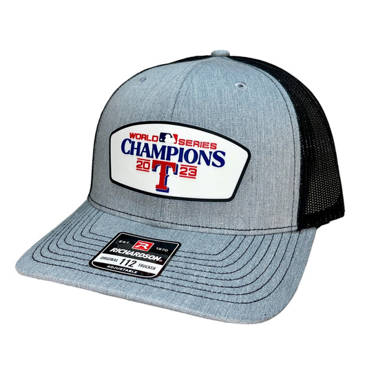 Texas Rangers 2023 World Series Champions 3D Snapback Trucker Hat- Heather Grey/ Black