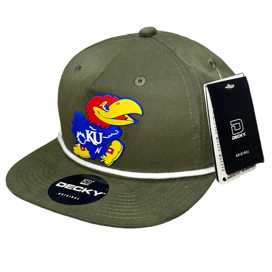 Kansas Jayhawks 3D Classic Rope Hat- Olive/ White