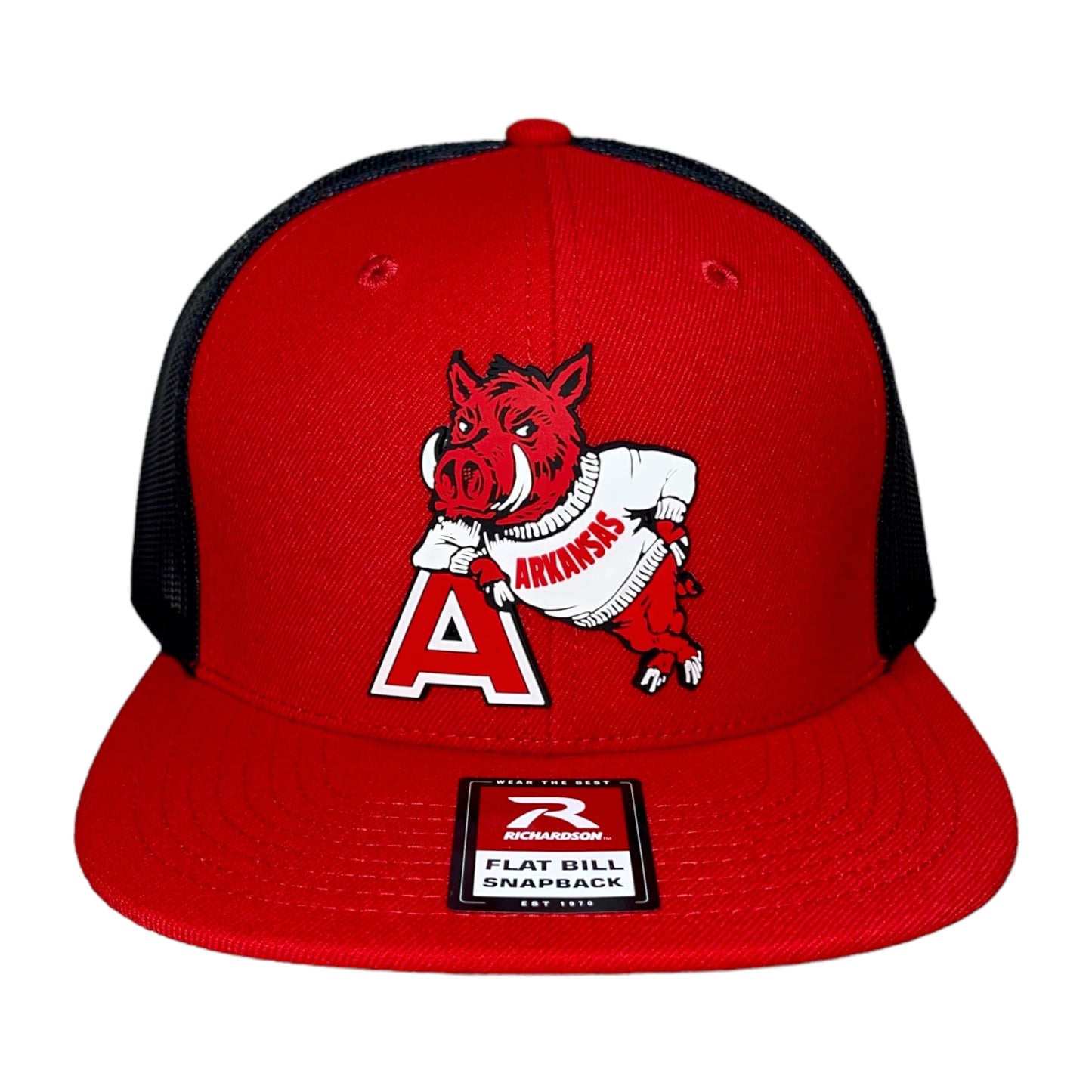 Arkansas Razorbacks- Leaning A 3D Wool Blend Flat Bill Hat- Red/ Black