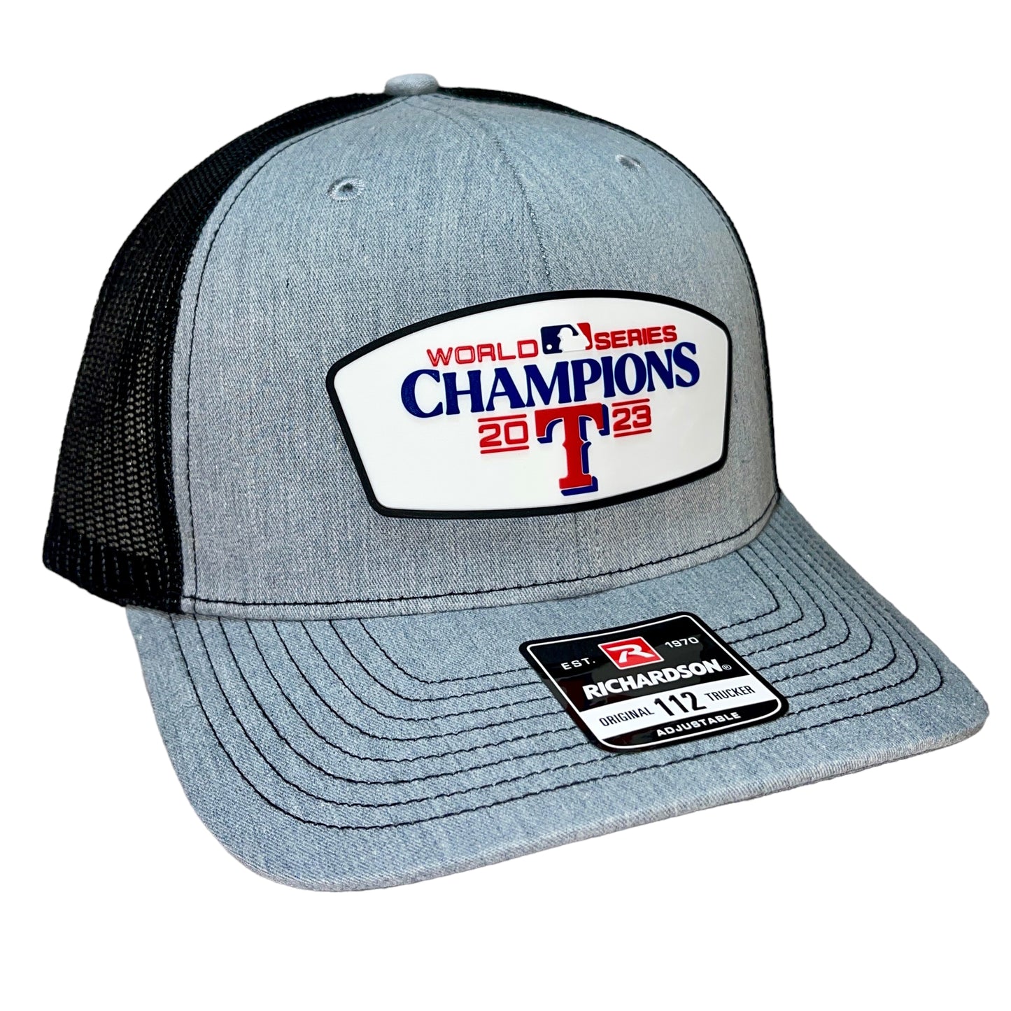 Texas Rangers 2023 World Series Champions 3D Snapback Trucker Hat- Heather Grey/ Black