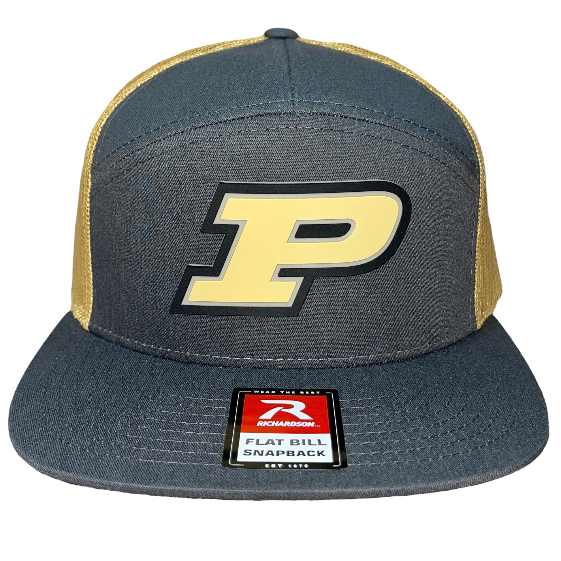 Purdue Boilermakers 3D Snapback Seven-Panel Flat Bill Trucker Hat- Charcoal/ Old Gold - Ten Gallon Hat Co.