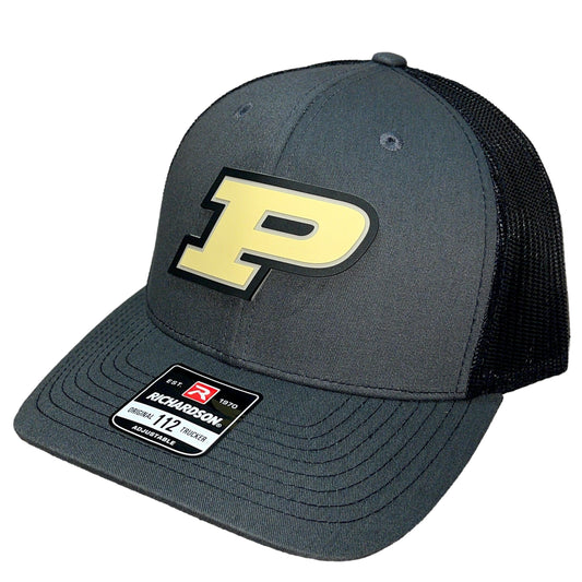 Purdue Boilermakers 3D Snapback Trucker Hat- Charcoal/ Black - Ten Gallon Hat Co.