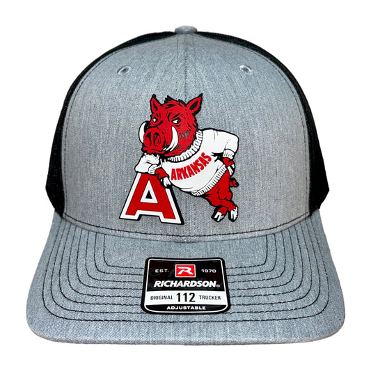 Arkansas Razorbacks- Leaning A 3D Snapback Trucker Hat- Heather Grey/ Black