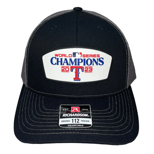 Texas Rangers 2023 World Series Champions 3D Snapback Trucker Hat- Black/ Charcoal