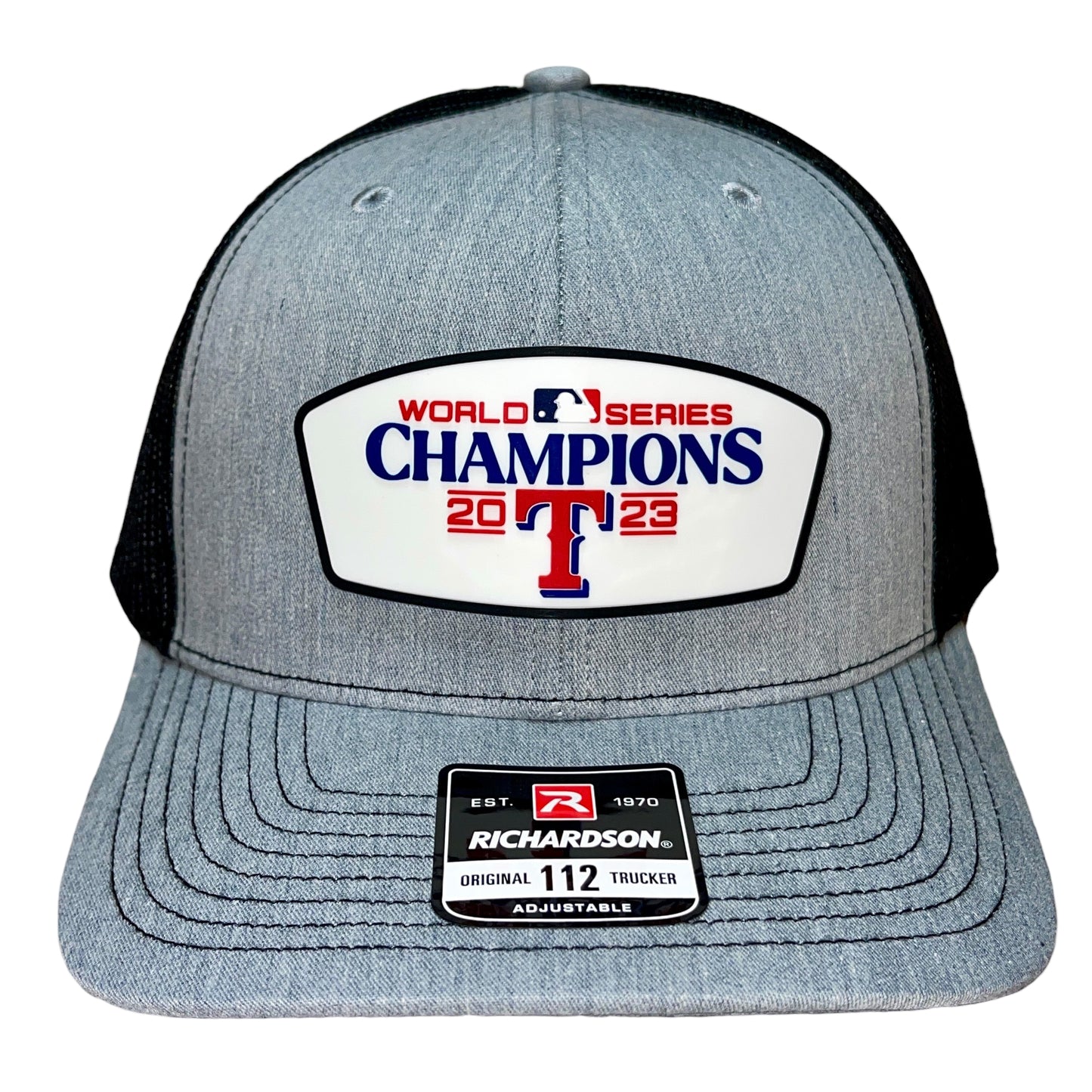 Texas Rangers 2023 World Series Champions 3D Snapback Trucker Hat- Heather Grey/ Black