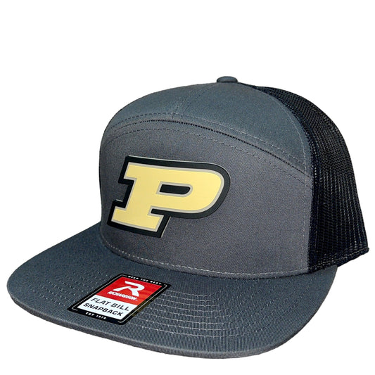 Purdue Boilermakers 3D Snapback Seven-Panel Flat Bill Trucker Hat- Charcoal/ Black - Ten Gallon Hat Co.