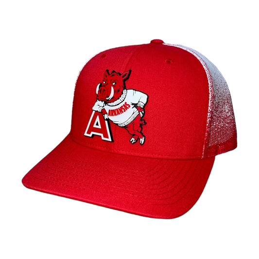 Arkansas Razorbacks- Leaning A 3D Snapback Trucker Hat- Red Fade