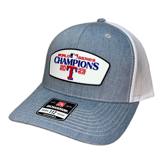 Texas Rangers 2023 World Series Champions 3D Snapback Trucker Hat- Heather Grey/ White