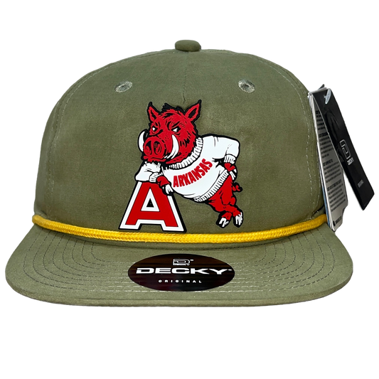 Arkansas Razorbacks- Leaning A 3D Classic Rope Hat- Loden/ Amber - Ten Gallon Hat Co.