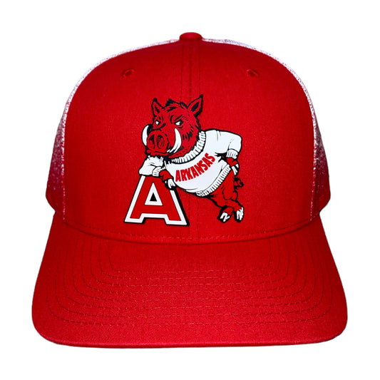 Arkansas Razorbacks- Leaning A 3D Snapback Trucker Hat- Red Fade