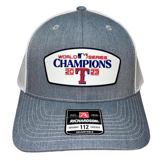 Texas Rangers 2023 World Series Champions 3D Snapback Trucker Hat- Heather Grey/ White