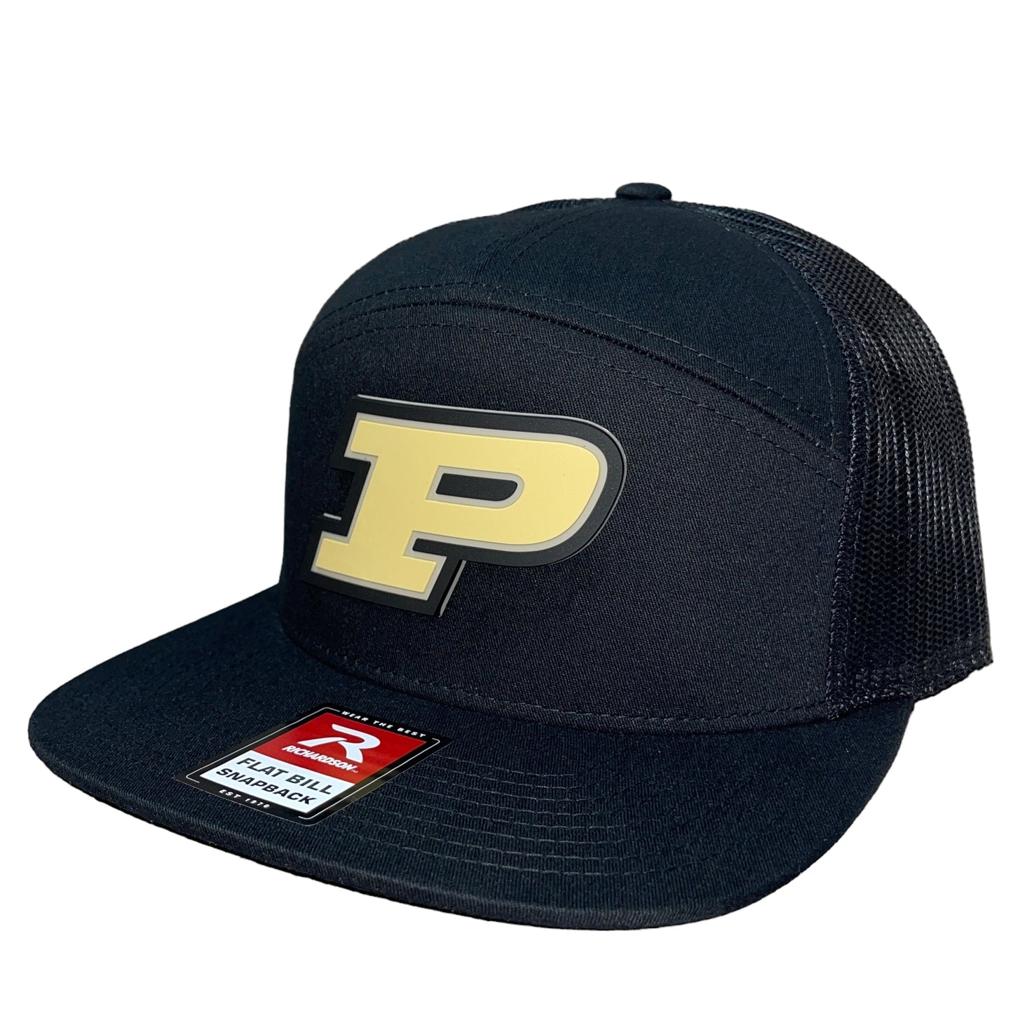 Purdue Boilermakers 3D Snapback Seven-Panel Flat Bill Trucker Hat- Black - Ten Gallon Hat Co.